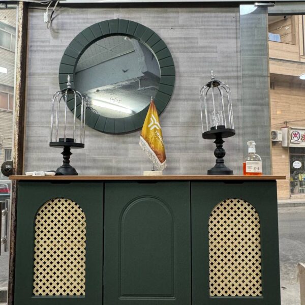 میز کنسول و اینه حصیری سوپرمات سبز