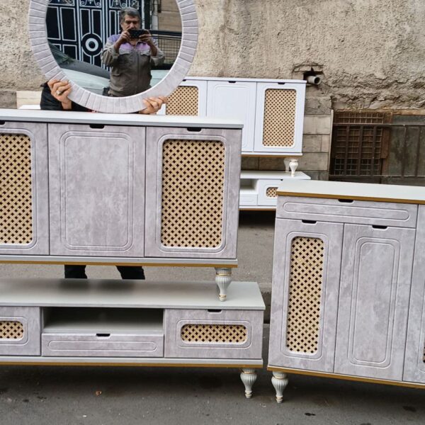 ست میز کنسول و میز تی وی و جاکفشی مدل حصیر مستطیل