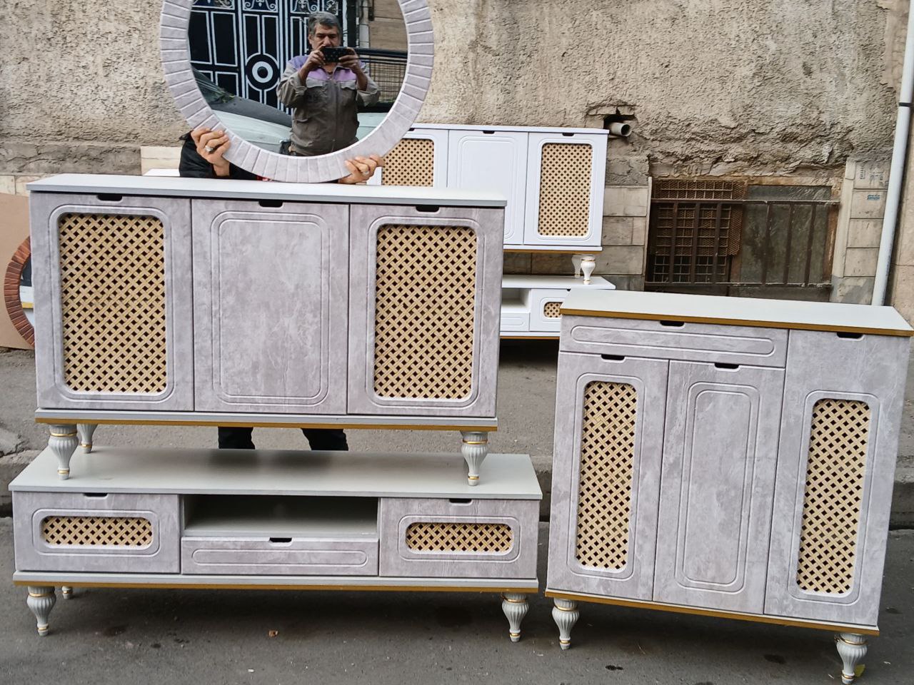 photo_2025-01-15_15-20-59 ست میز کنسول و میز تی وی و جاکفشی مدل حصیر مستطیل - Image 1